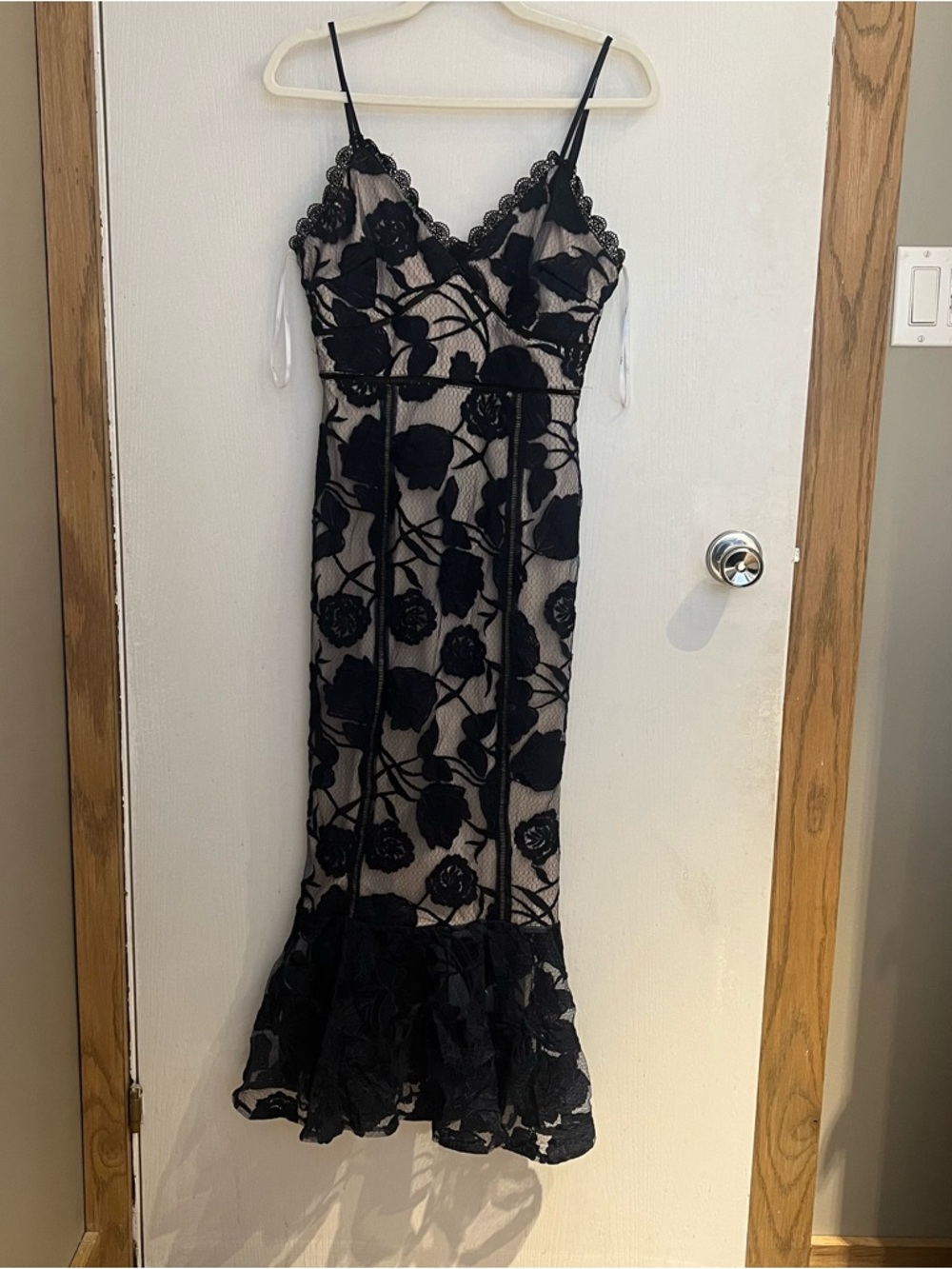 LULUS - Navy Floral Lace Slip Dress with Ruffled Hem